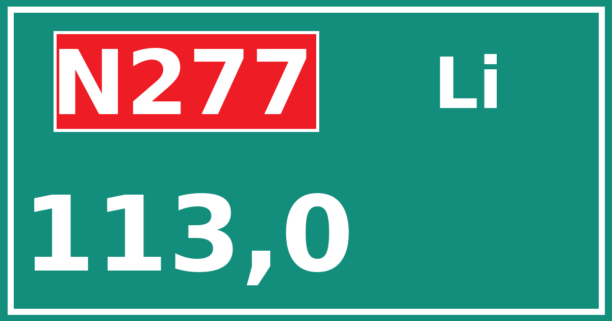 Hectometerbord N277 113,0 zijde Li