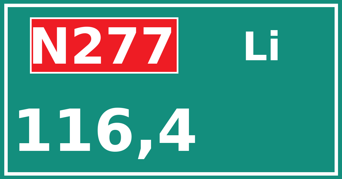 Hectometerbord N277 116,4 zijde Li
