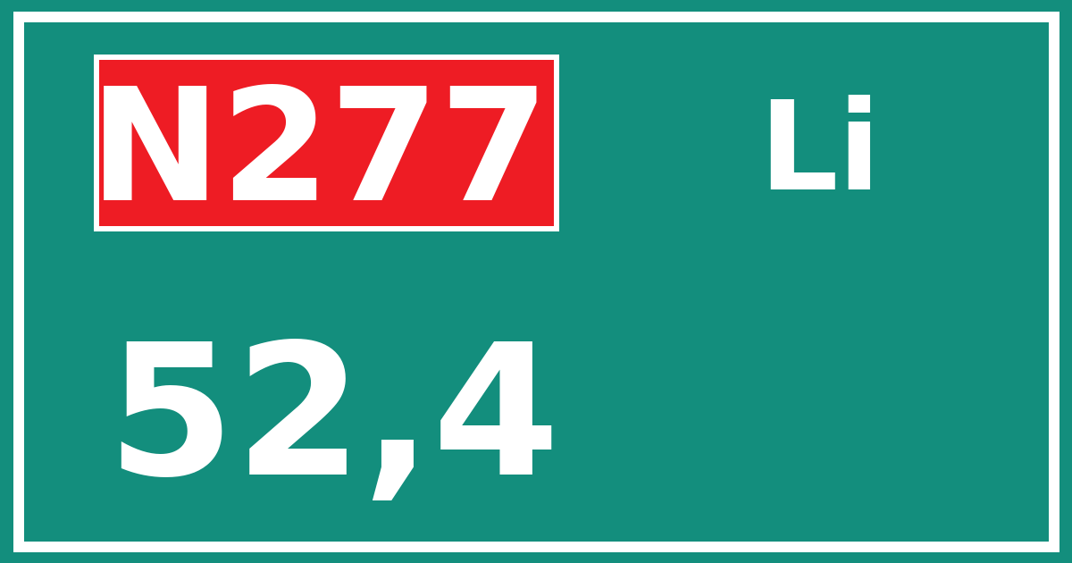 Hectometerbord N277 52,4 zijde Li