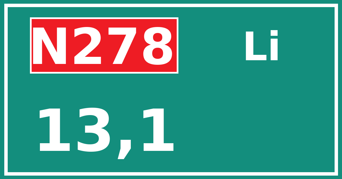 Hectometerbord N278 13,1 zijde Li