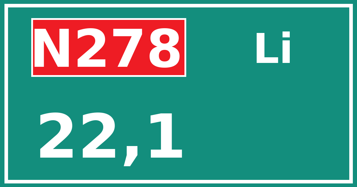 Hectometerbord N278 22,1 zijde Li