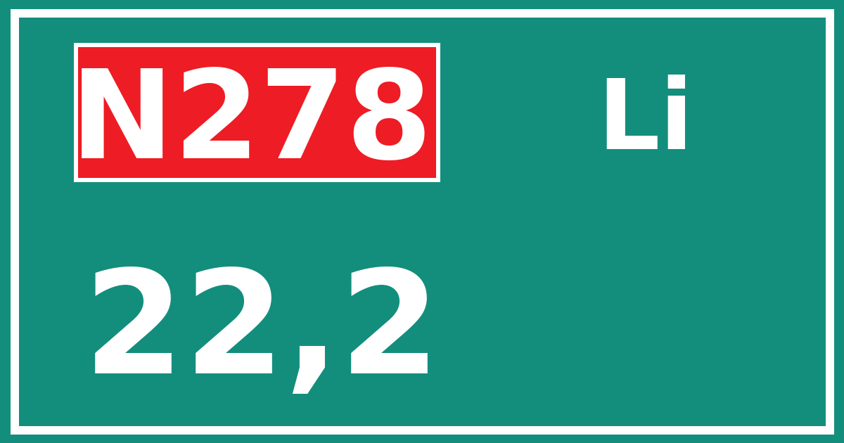 Hectometerbord N278 22,2 zijde Li