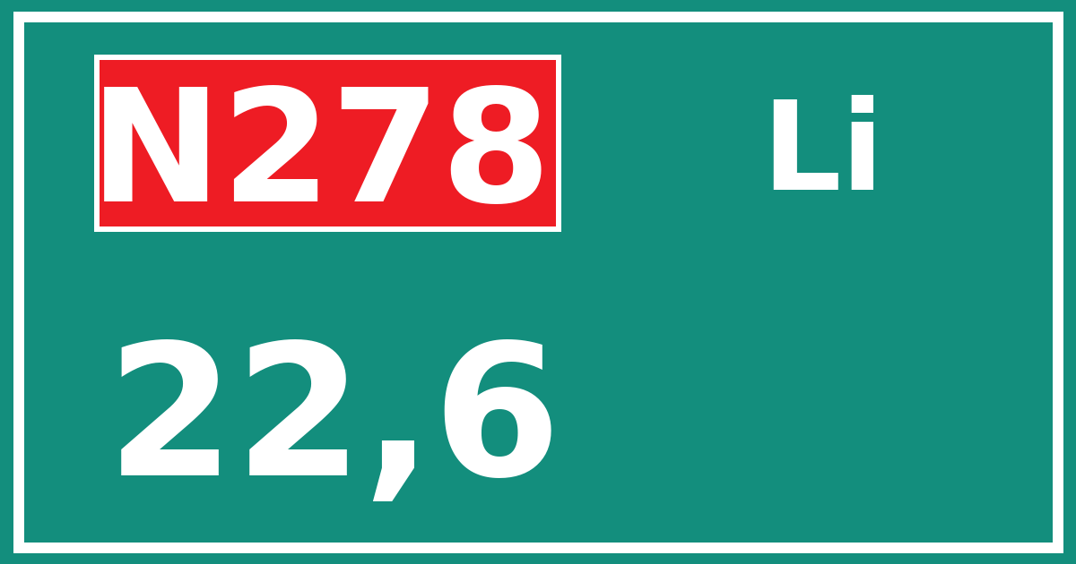 Hectometerbord N278 22,6 zijde Li