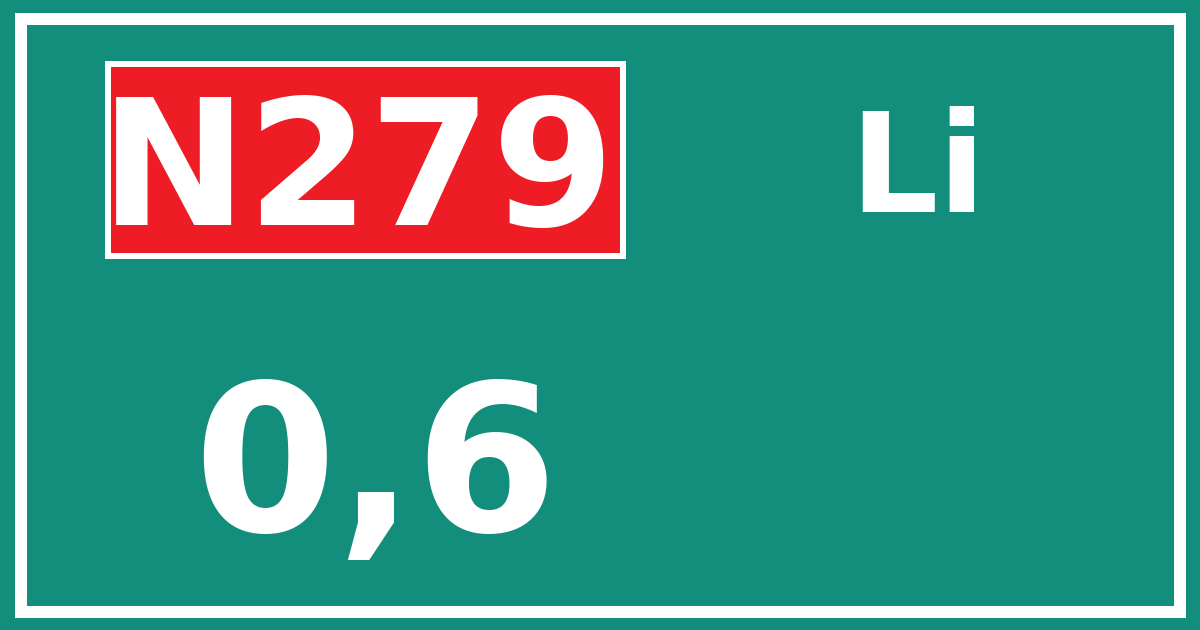 Hectometerbord N279 0,6 zijde Li