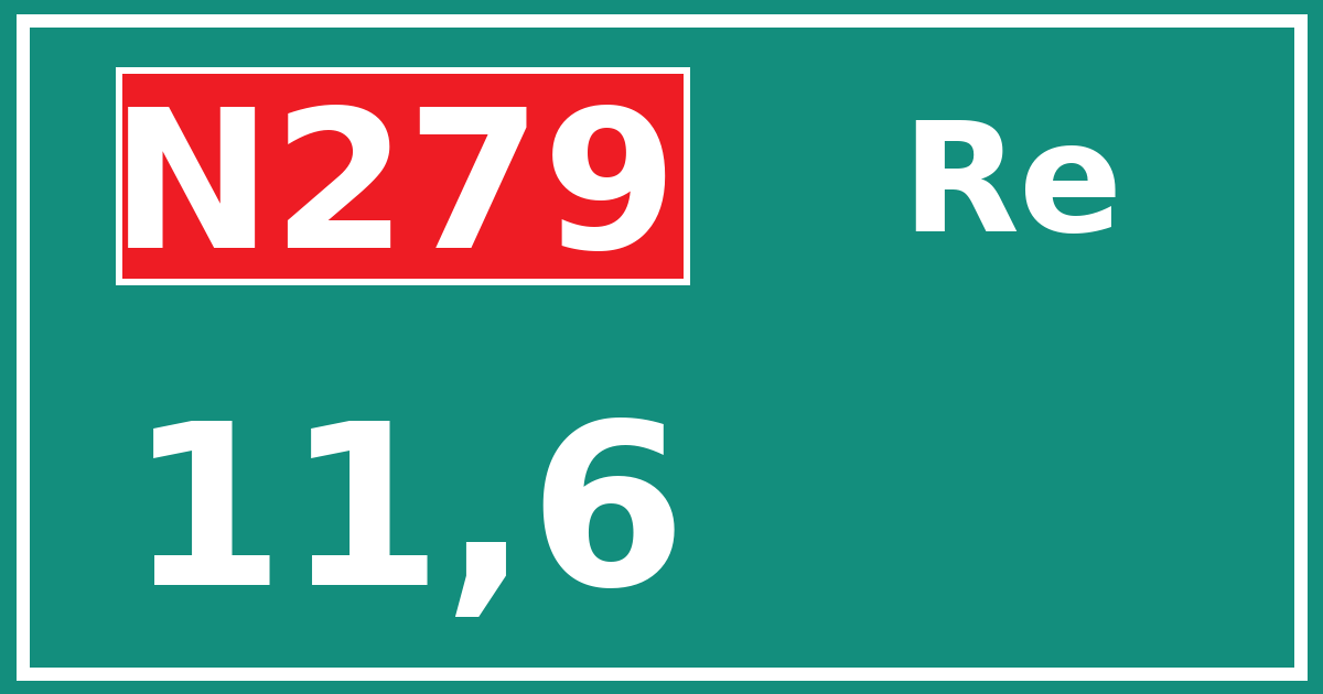 Hectometerbord N279 11,6 zijde Re