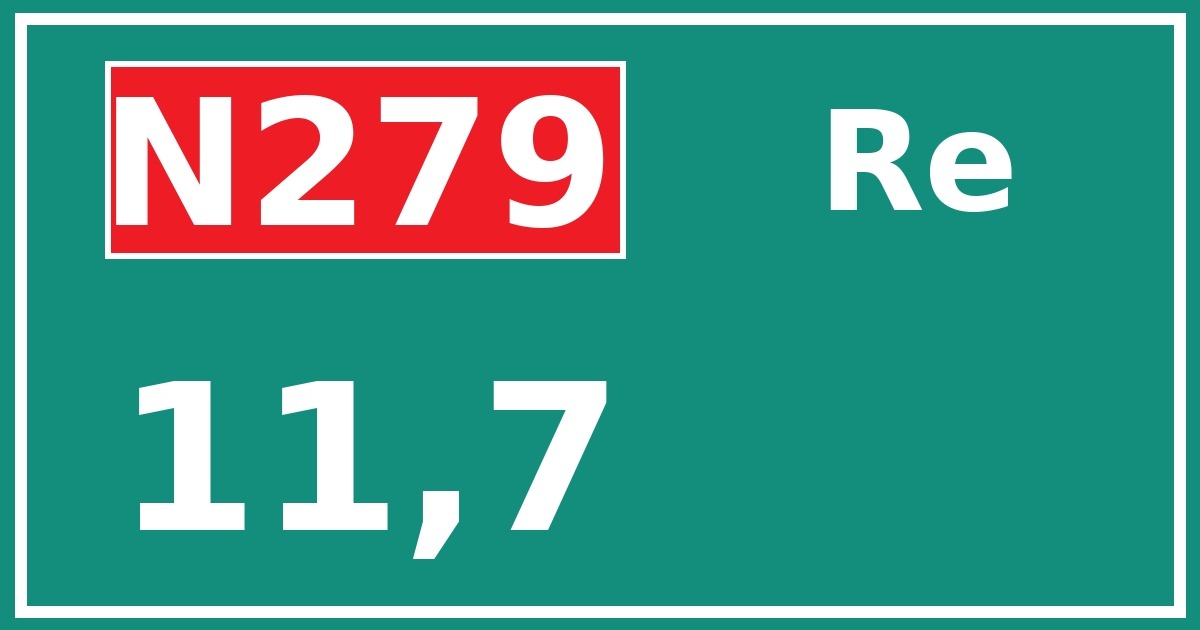 Hectometerbord N279 11,7 zijde Re