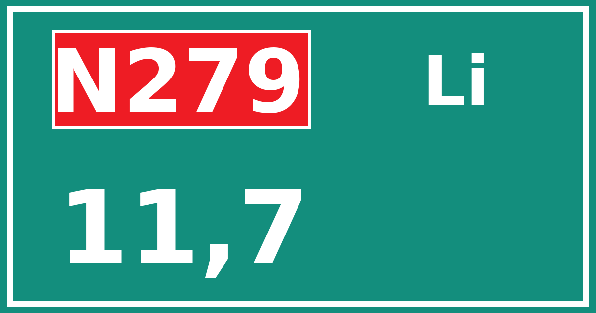 Hectometerbord N279 11,7 zijde Li