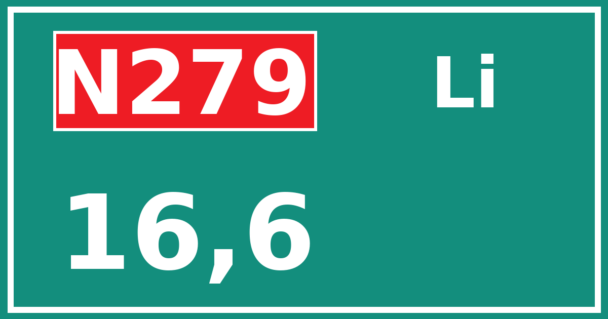 Hectometerbord N279 16,6 zijde Li