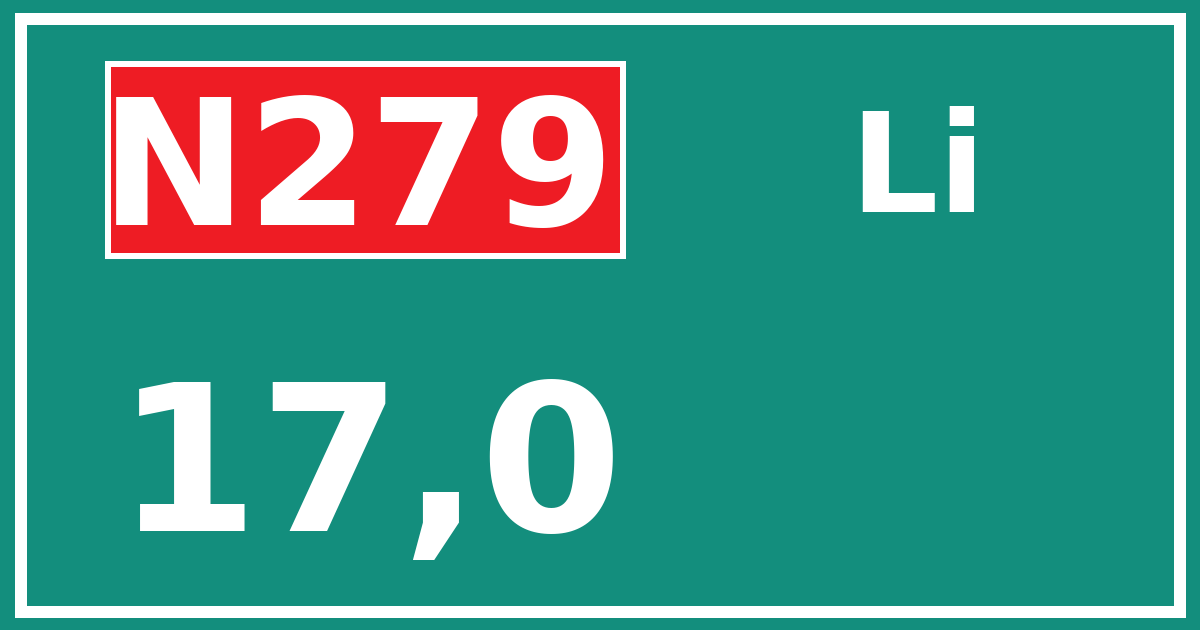 Hectometerbord N279 17,0 zijde Li