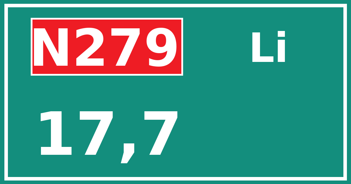 Hectometerbord N279 17,7 zijde Li