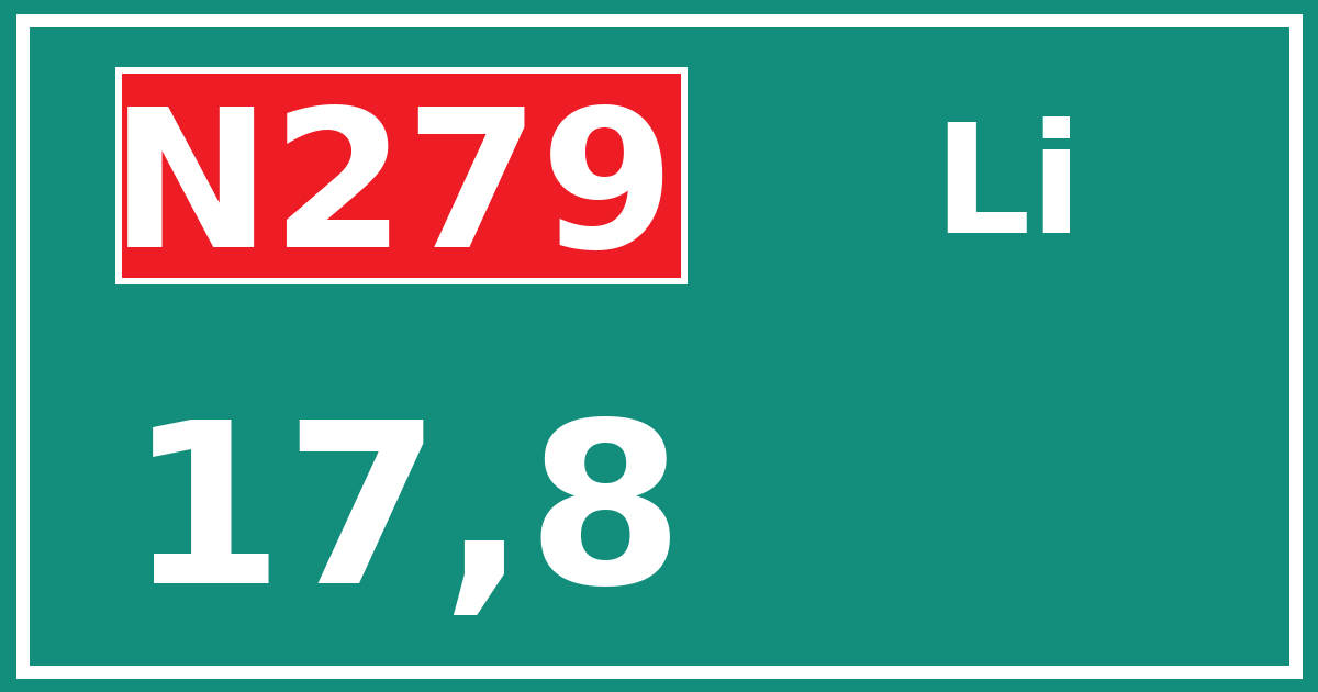 Hectometerbord N279 17,8 zijde Li