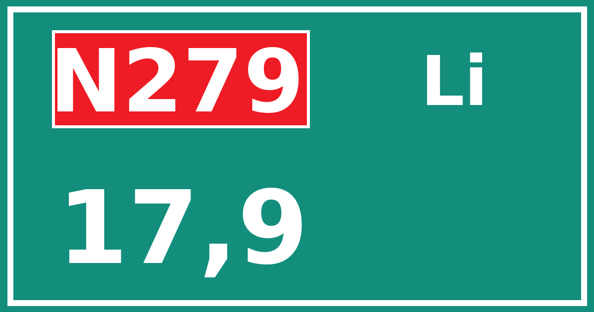 Hectometerbord N279 17,9 zijde Li