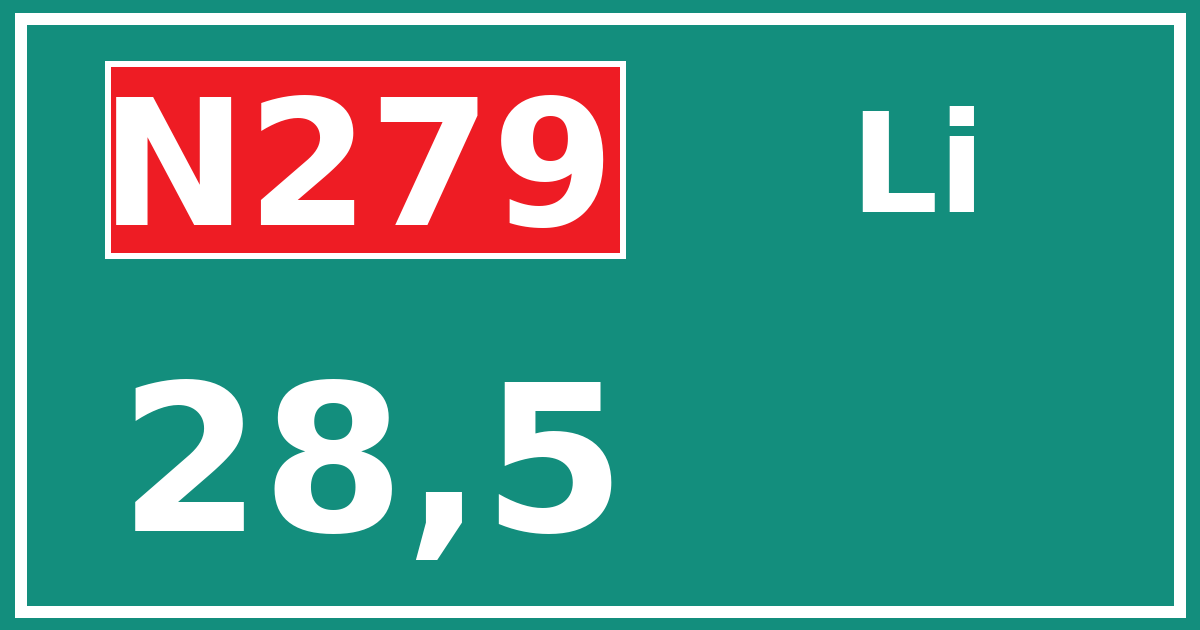 Hectometerbord N279 28,5 zijde Li
