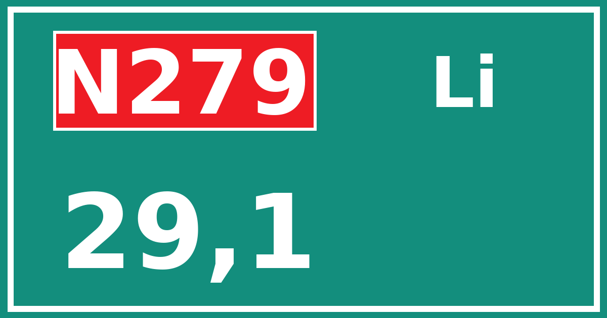 Hectometerbord N279 29,1 zijde Li