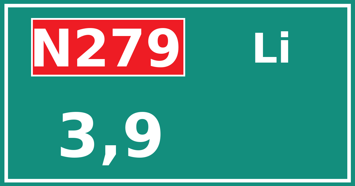 Hectometerbord N279 3,9 zijde Li