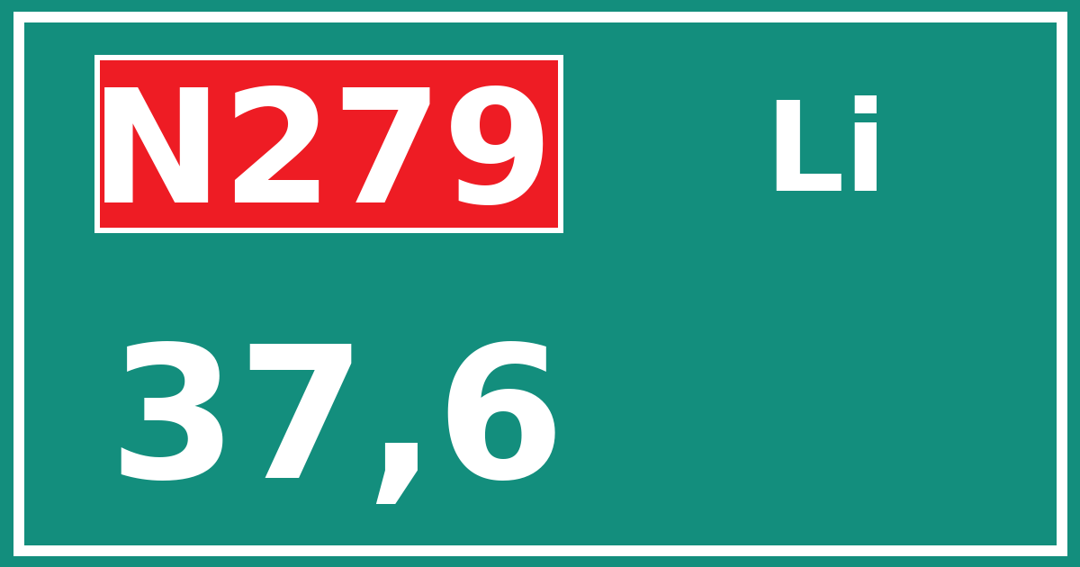 Hectometerbord N279 37,6 zijde Li