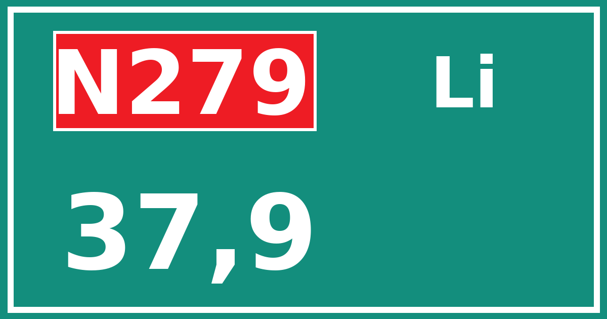 Hectometerbord N279 37,9 zijde Li