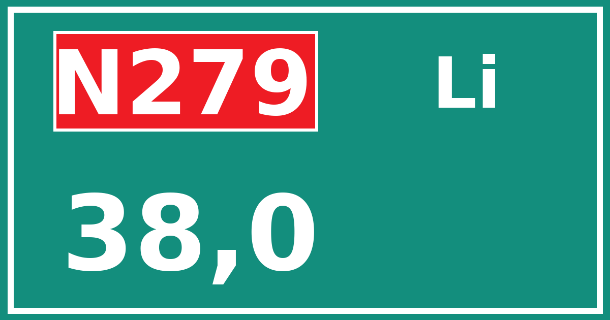 Hectometerbord N279 38,0 zijde Li