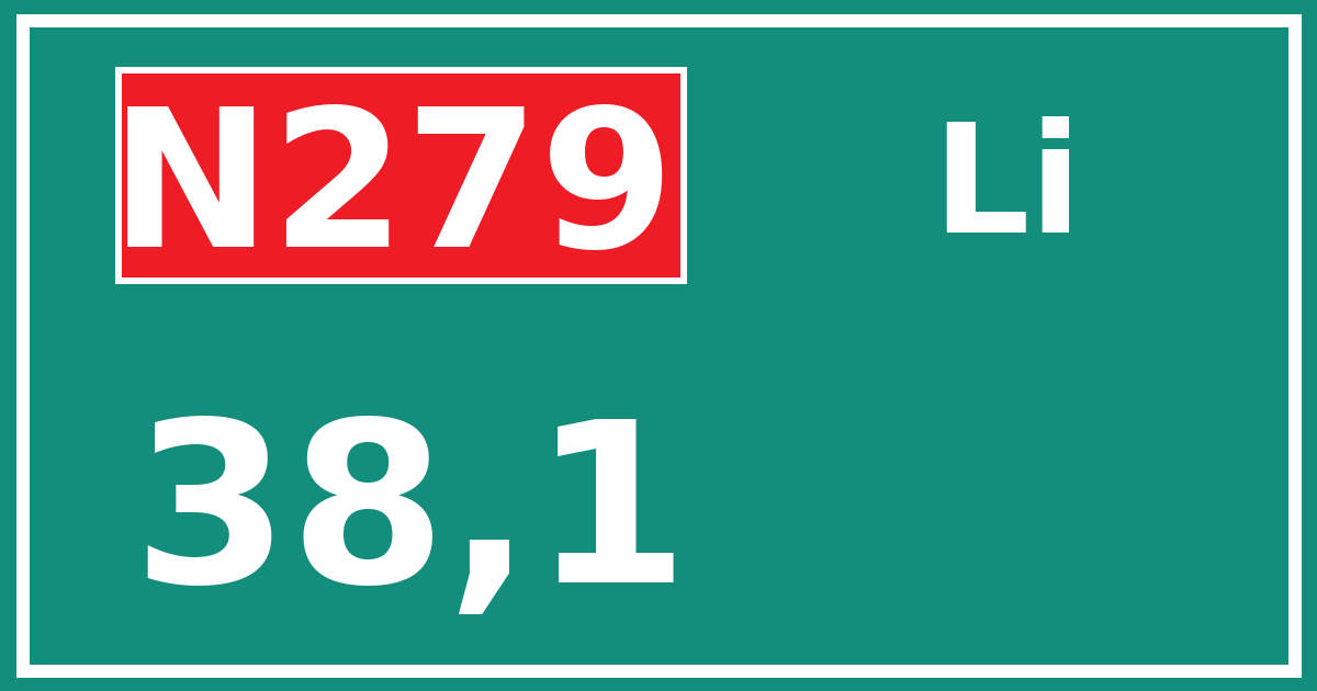 Hectometerbord N279 38,1 zijde Li