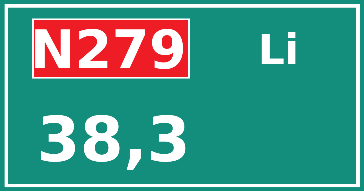 Hectometerbord N279 38,3 zijde Li