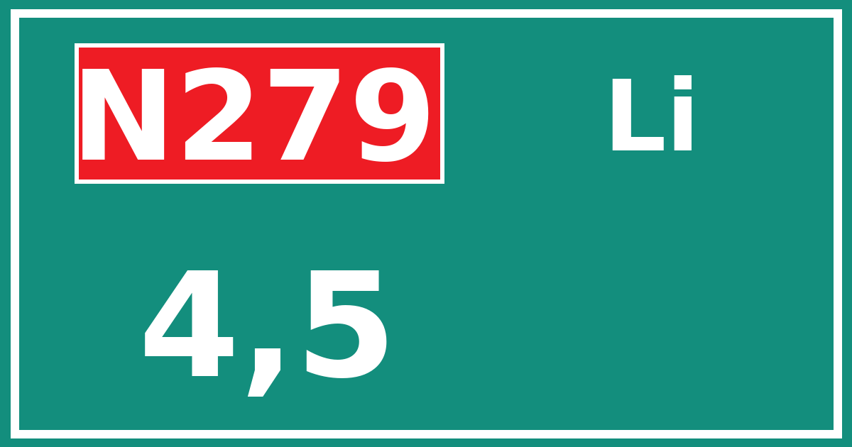 Hectometerbord N279 4,5 zijde Li