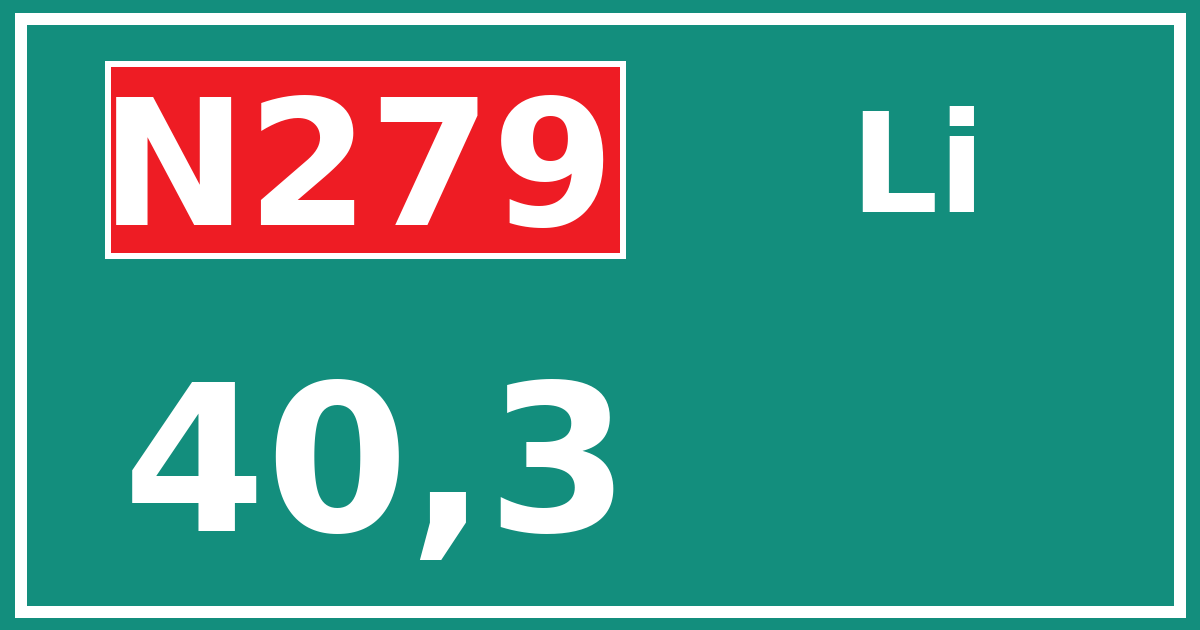 Hectometerbord N279 40,3 zijde Li