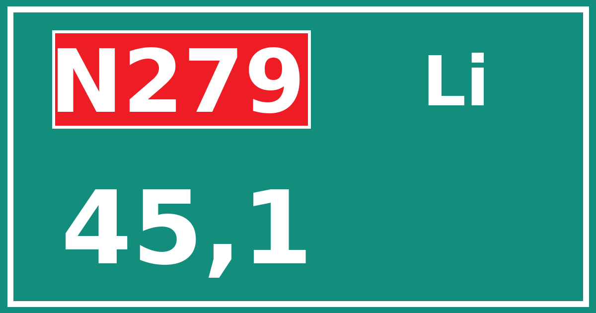 Hectometerbord N279 45,1 zijde Li