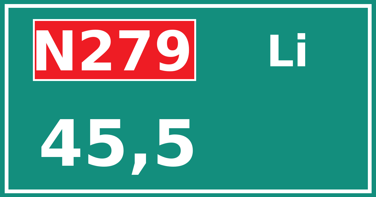 Hectometerbord N279 45,5 zijde Li