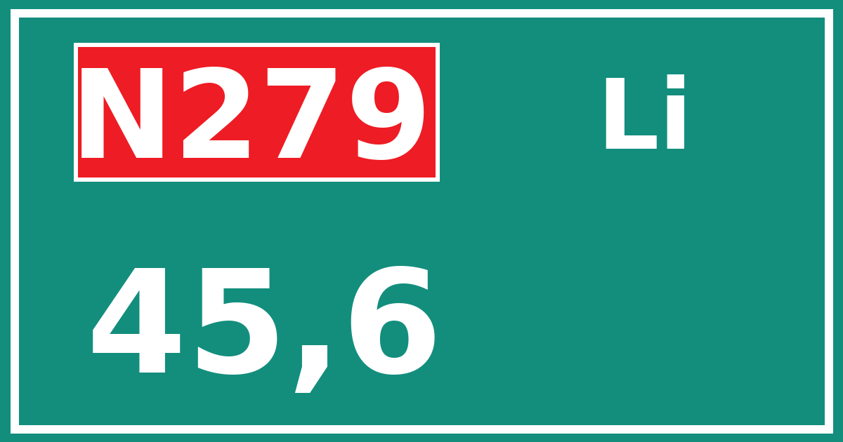 Hectometerbord N279 45,6 zijde Li