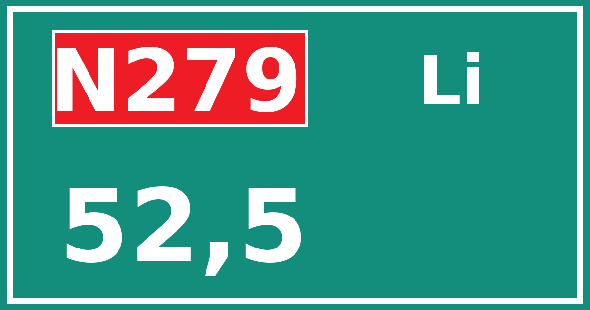 Hectometerbord N279 52,5 zijde Li
