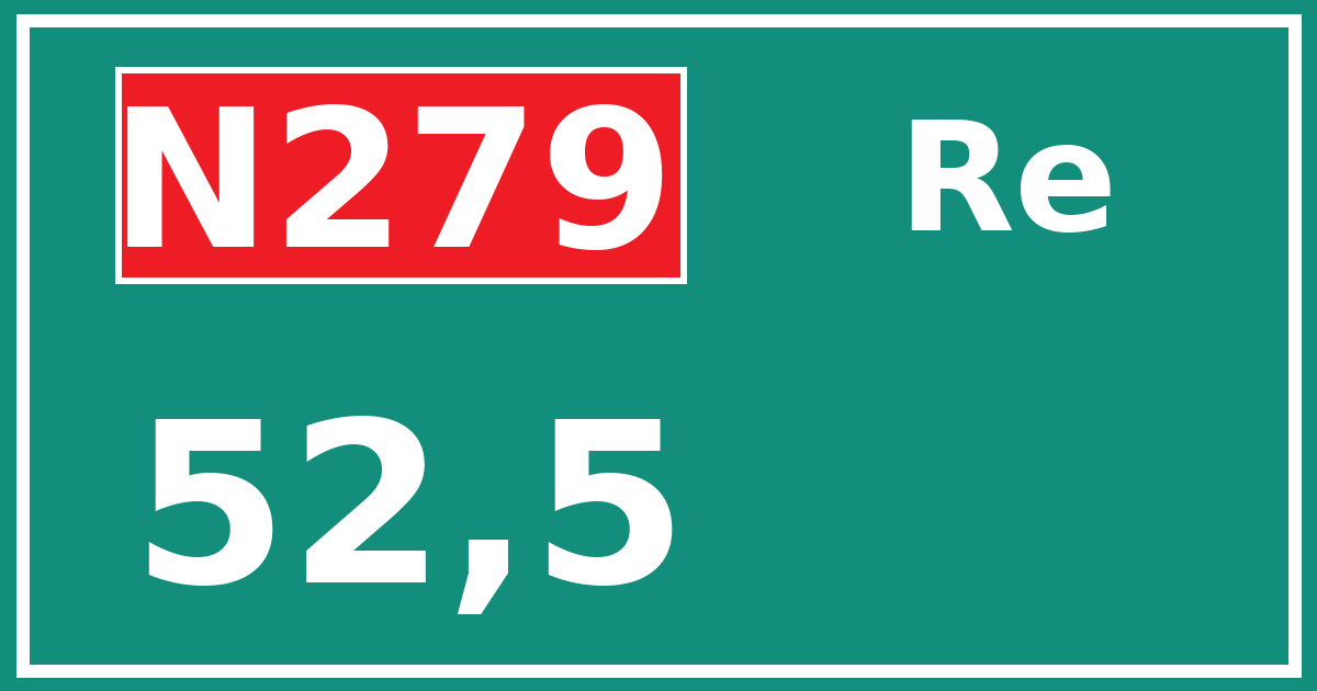 Hectometerbord N279 52,5 zijde Re