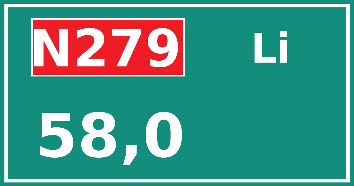 Hectometerbord N279 58,0 zijde Li