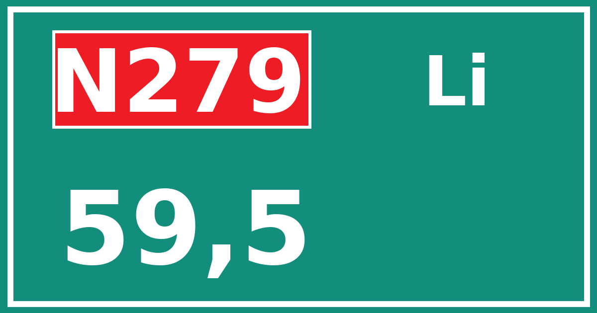 Hectometerbord N279 59,5 zijde Li