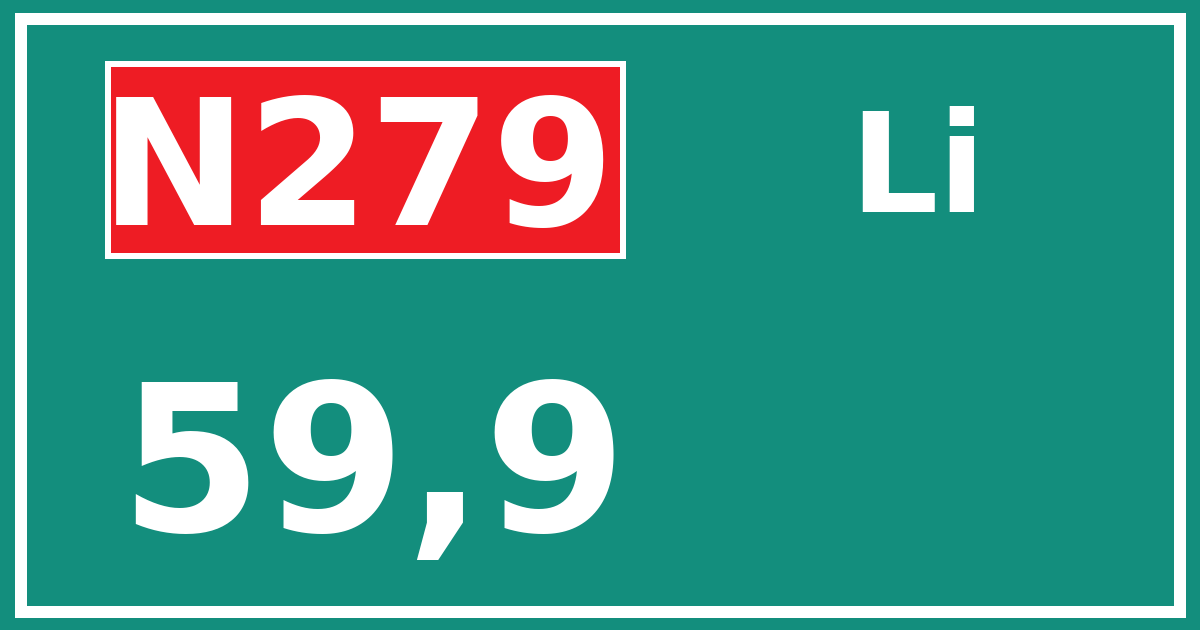 Hectometerbord N279 59,9 zijde Li