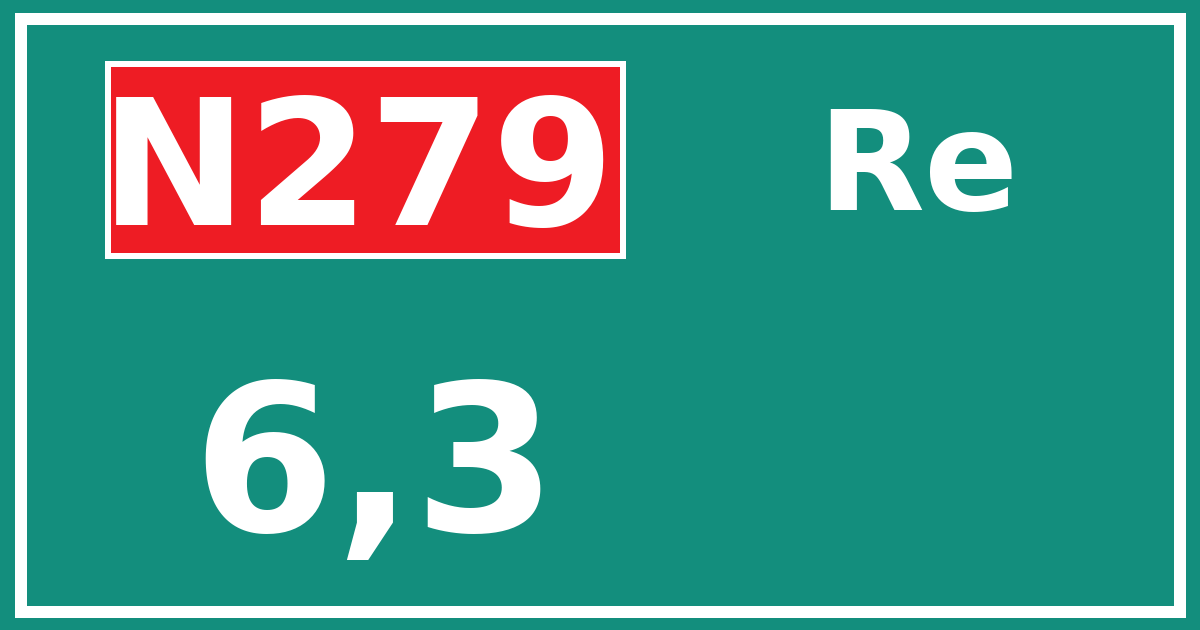 Hectometerbord N279 6,3 zijde Re