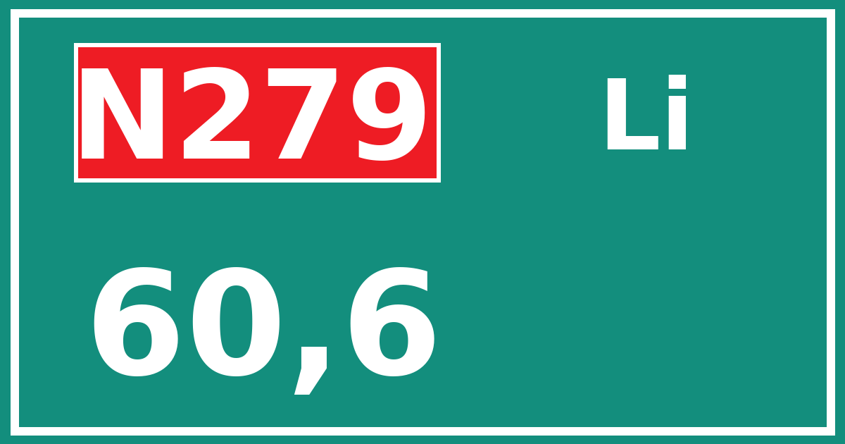 Hectometerbord N279 60,6 zijde Li