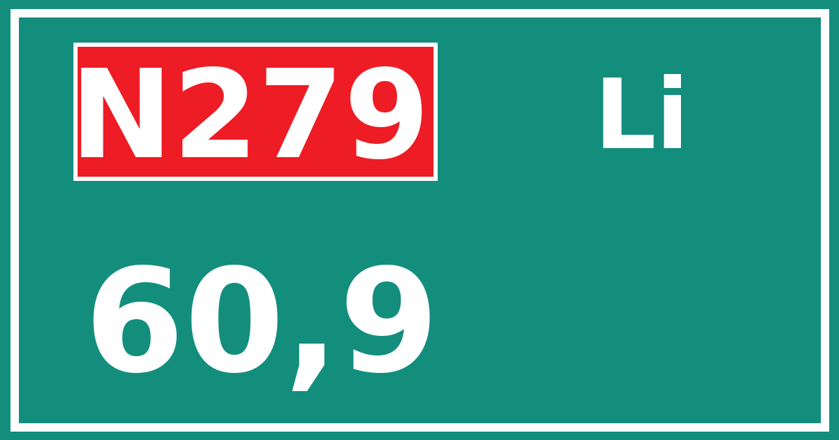 Hectometerbord N279 60,9 zijde Li