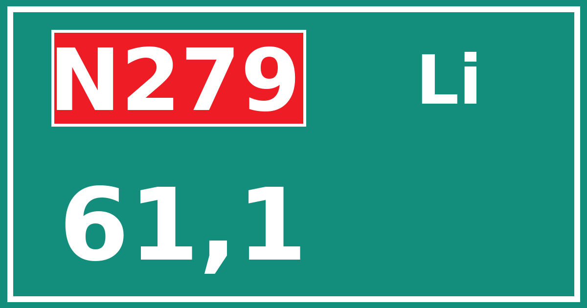 Hectometerbord N279 61,1 zijde Li