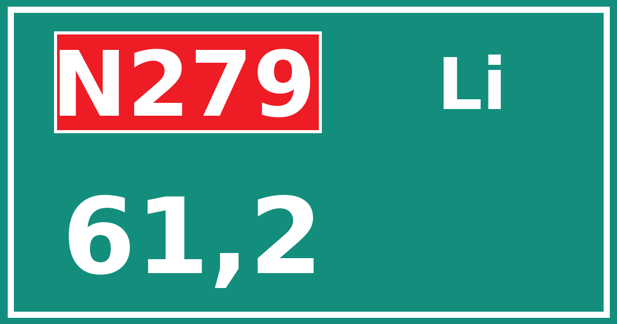 Hectometerbord N279 61,2 zijde Li
