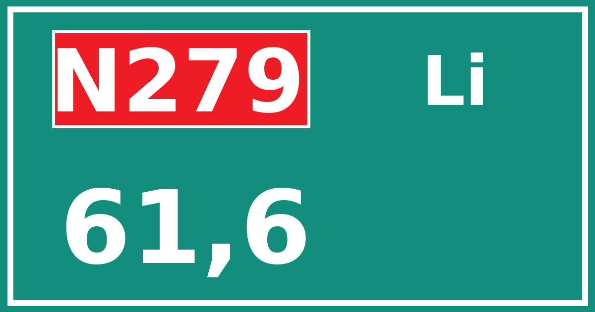 Hectometerbord N279 61,6 zijde Li