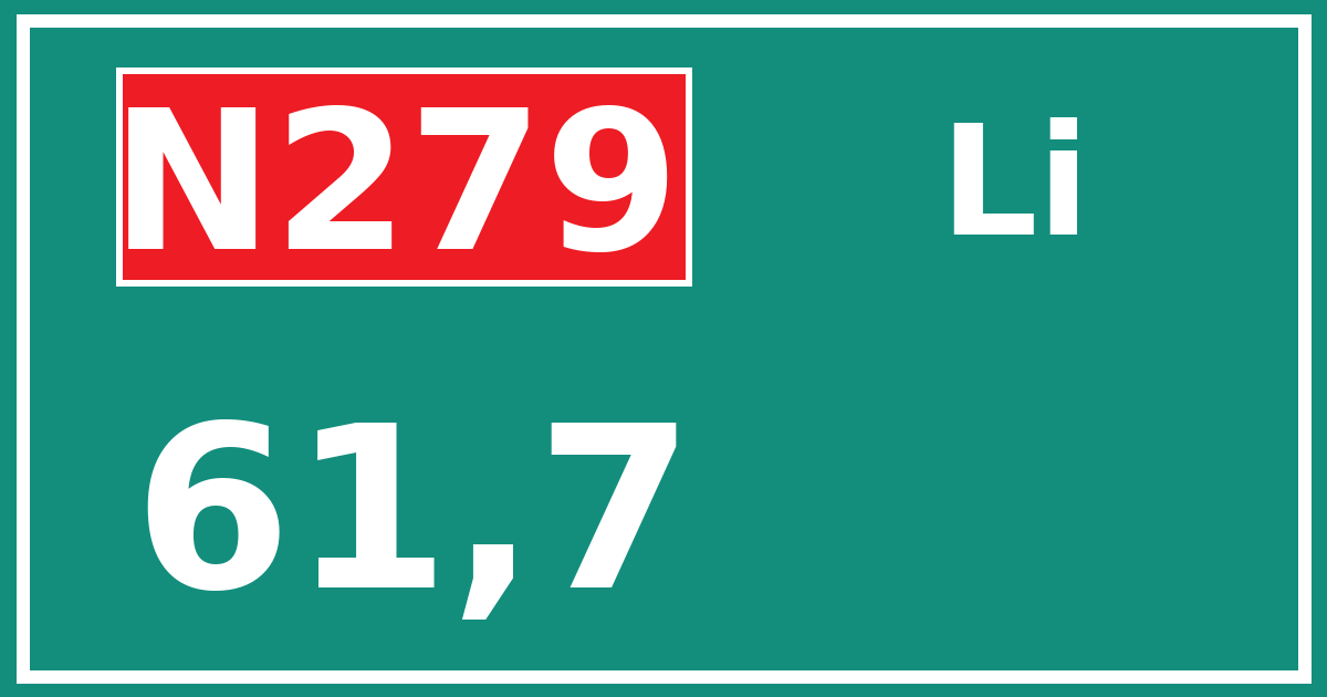 Hectometerbord N279 61,7 zijde Li