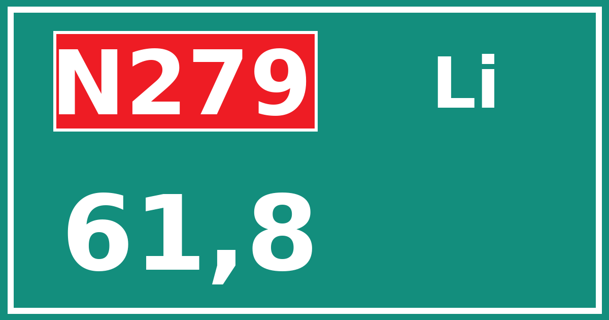 Hectometerbord N279 61,8 zijde Li