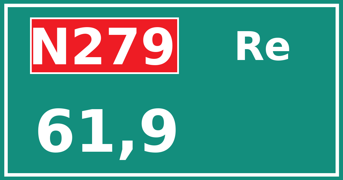 Hectometerbord N279 61,9 zijde Re