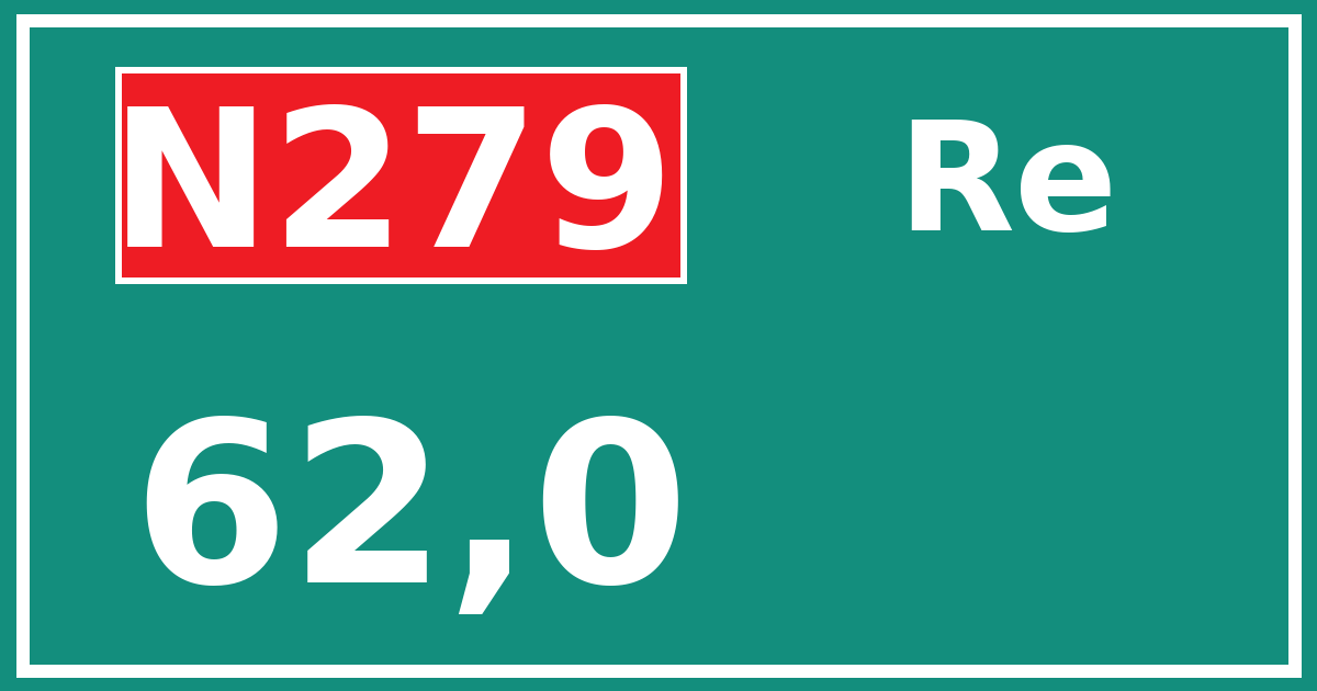 Hectometerbord N279 62,0 zijde Re