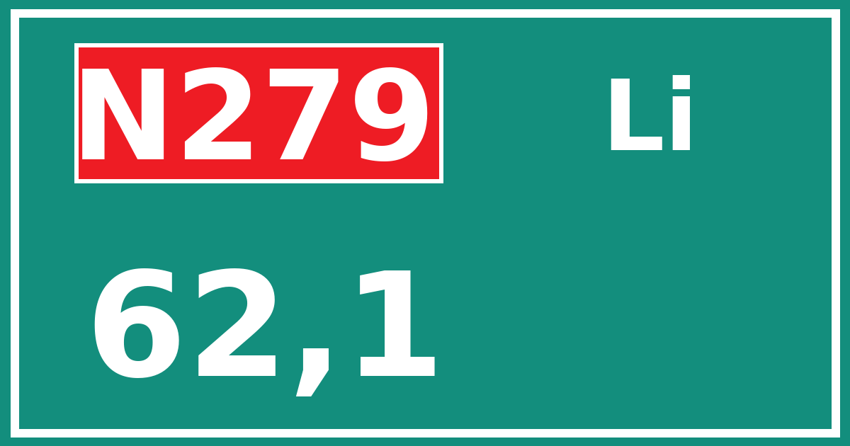 Hectometerbord N279 62,1 zijde Li