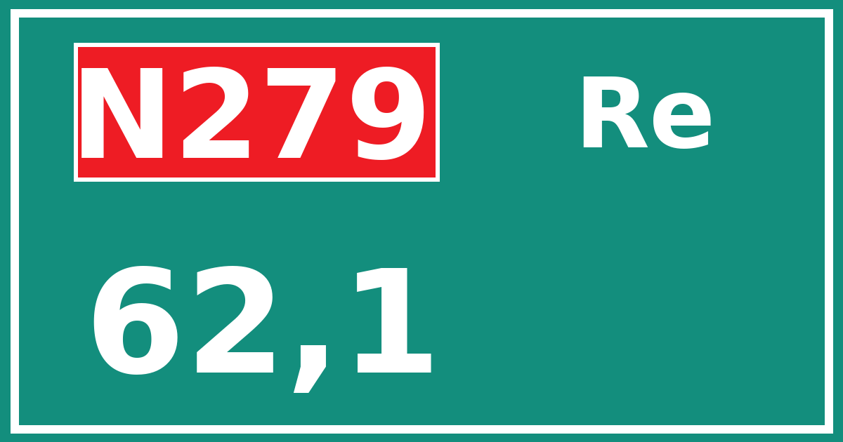 Hectometerbord N279 62,1 zijde Re