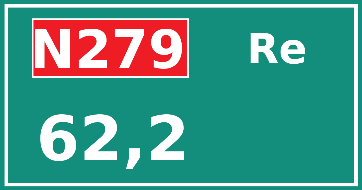 Hectometerbord N279 62,2 zijde Re