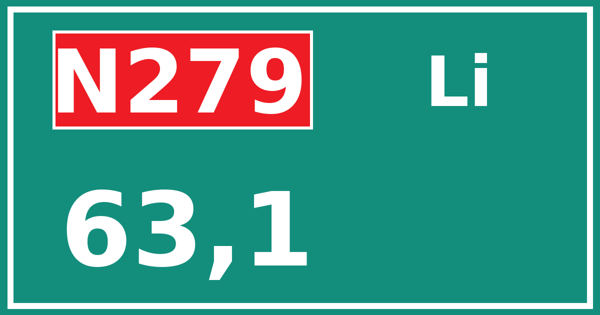 Hectometerbord N279 63,1 zijde Li