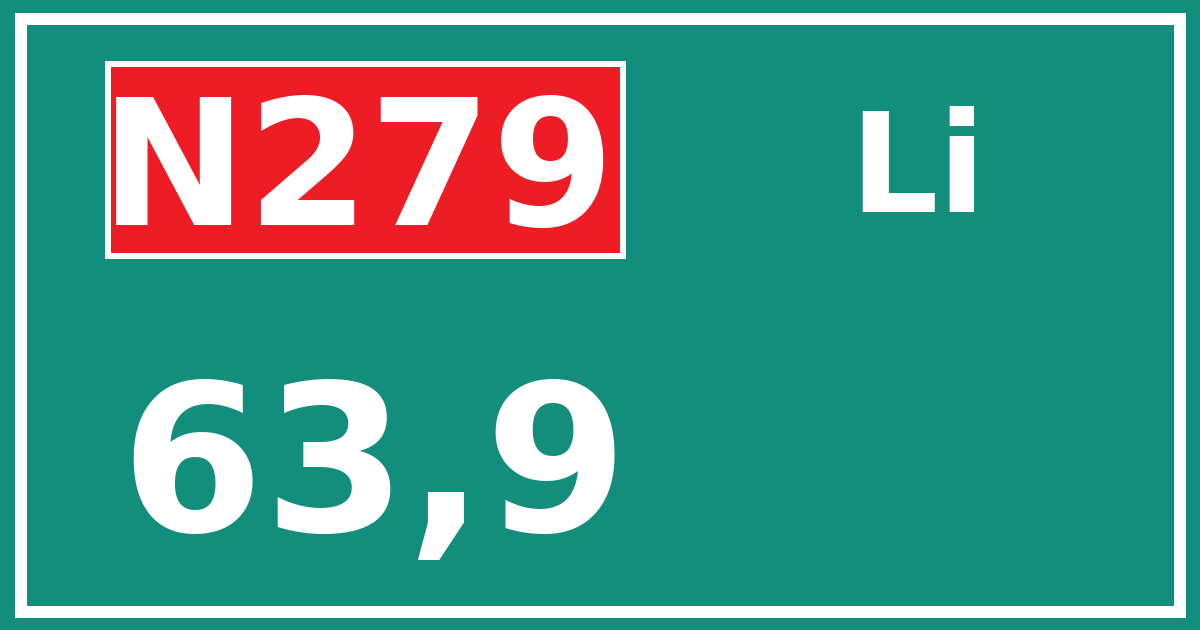 Hectometerbord N279 63,9 zijde Li