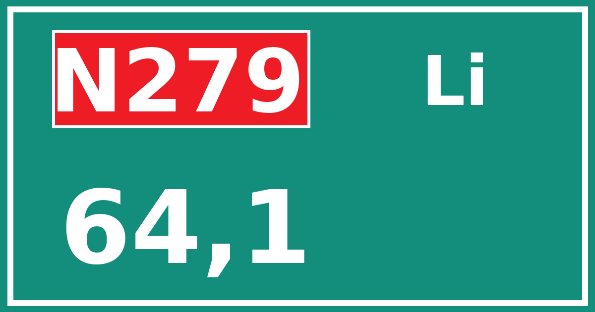Hectometerbord N279 64,1 zijde Li